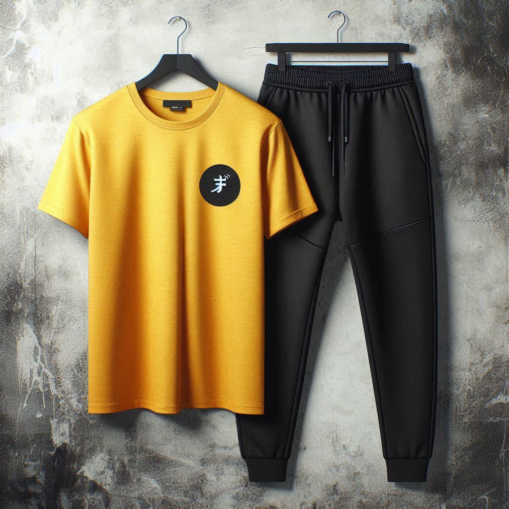 Mens Pants + T-Shirt Printed Set by Tee Tall - TTMPTZS33 - Yellow Black