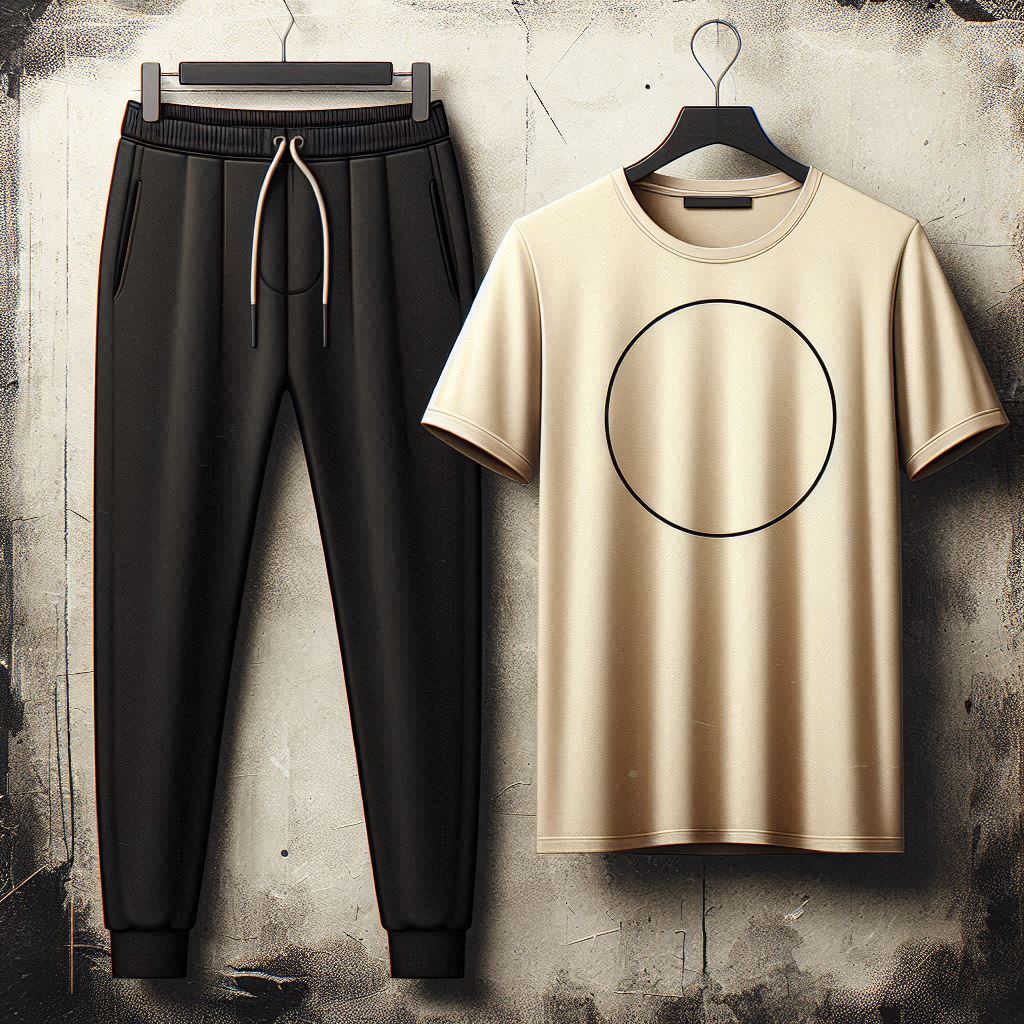 Mens Pants + T-Shirt Printed Set by Tee Tall - TTMPTZS35 - Cream Black