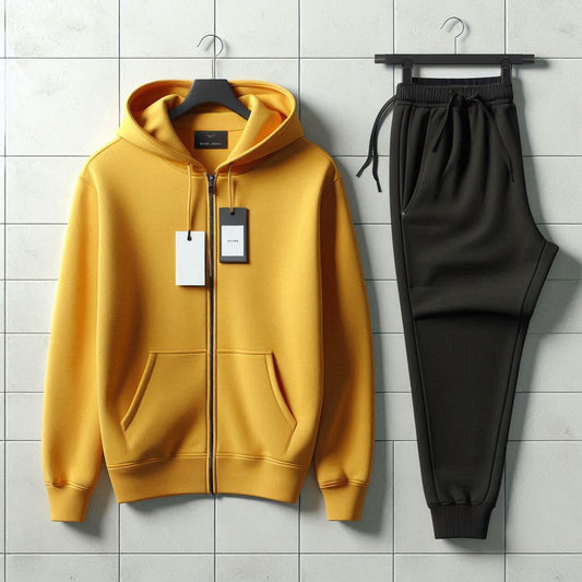 Mens Plain Zip Hoodie and Pants Set by Tee Tall - MPZIPHPSET1 - Yellow Black