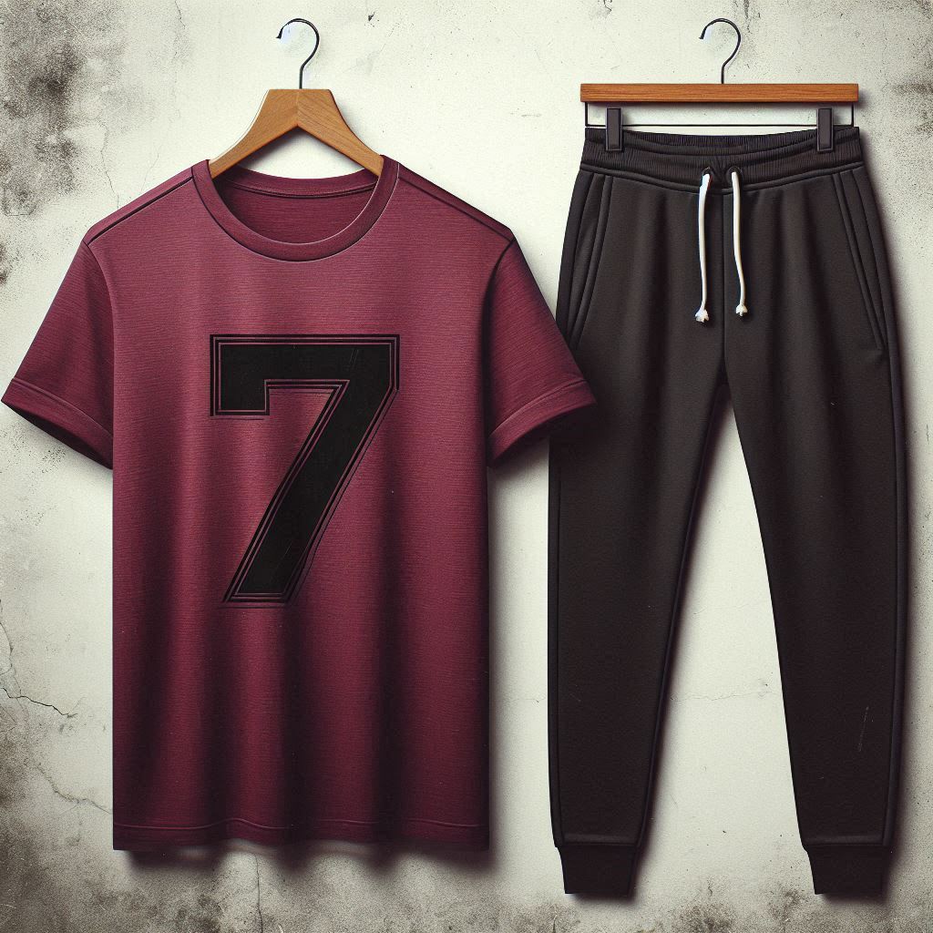 Mens Pants + T-Shirt Printed Set by Tee Tall - TTMPTZS38 - Maroon Black