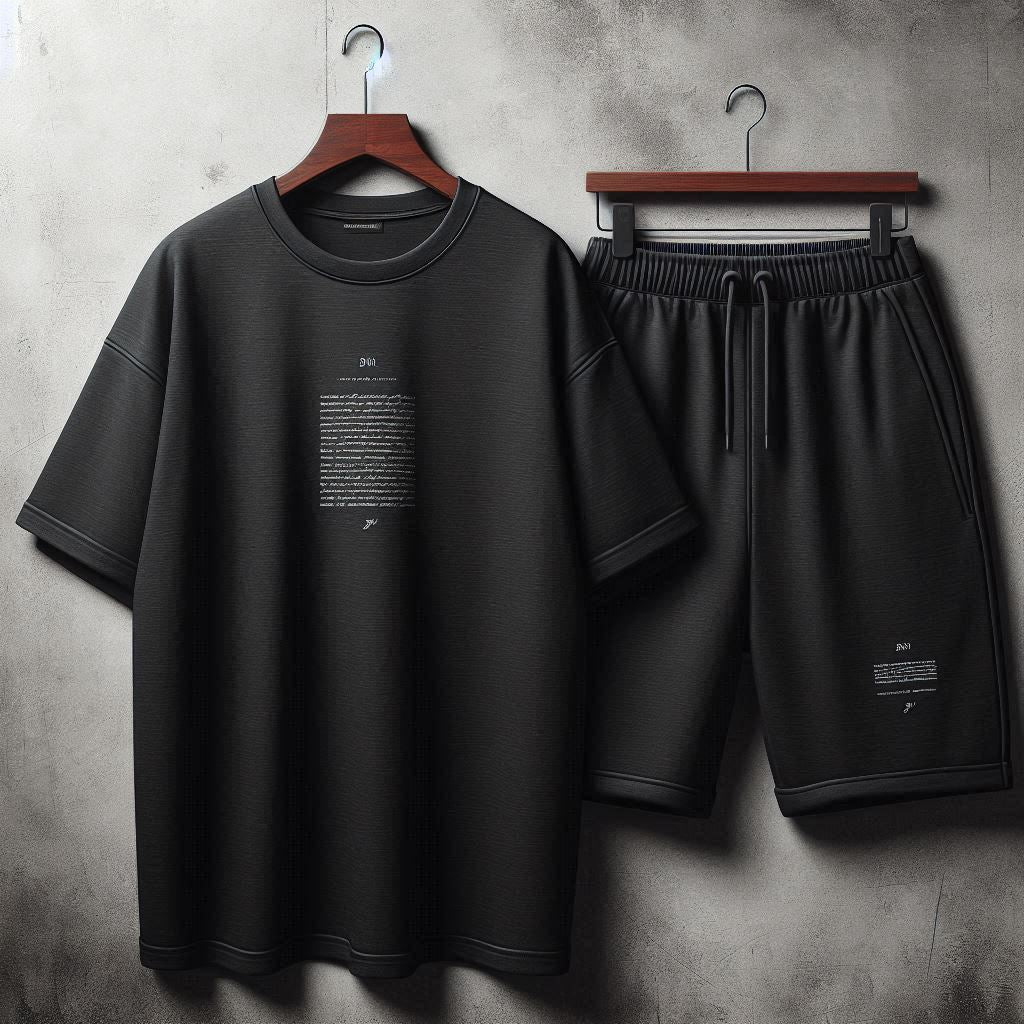 Mens Summer Shorts + T-Shirt Set - TTMSS230 - Black Black