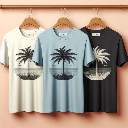 Bundle of 3 Printed T-Shirts - PBUN3TS1 - Navy Blue White Light Blue