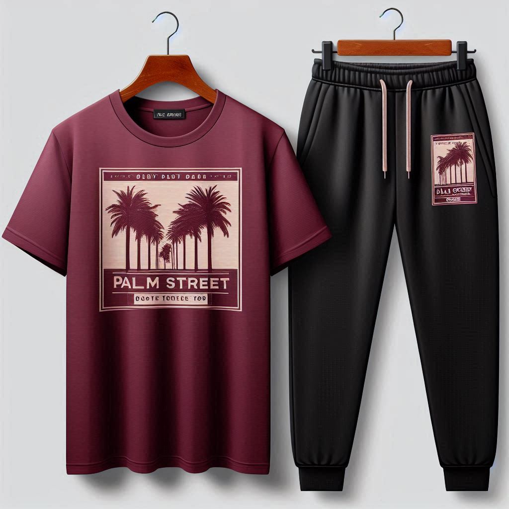 Printed T-Shirt and Pants Set - PSPRTSPA4 - Maroon Black