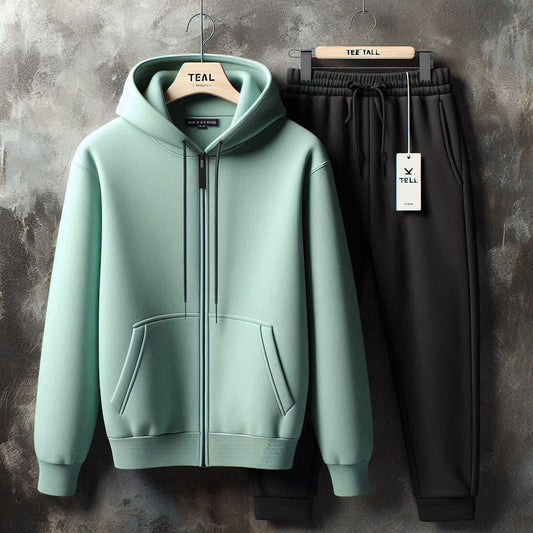 Mens Plain Zip Hoodie and Pants Set by Tee Tall - MPZIPHPSET1 - Mint Green Black