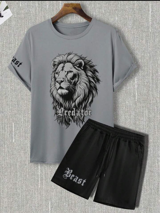 Mens Summer Shorts + T-Shirt Set - TTMSS203 - Grey Black