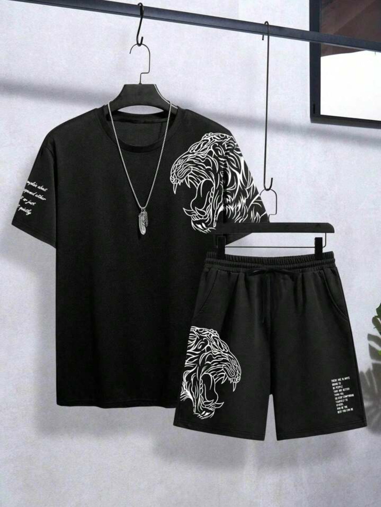 Mens Summer Shorts + T-Shirt Set - TTMSS200 - Black Black