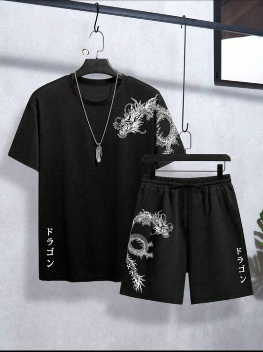 Mens Summer Shorts + T-Shirt Set - TTMSS202 - Black Black