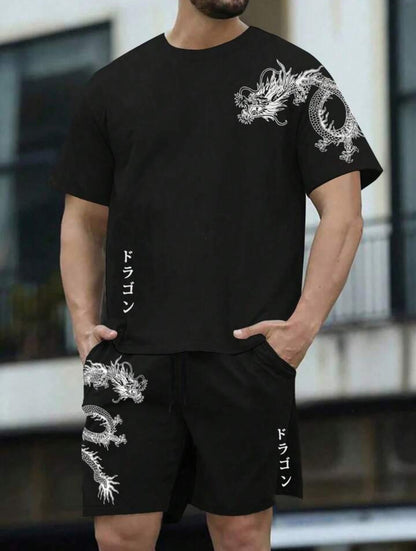 Mens Summer Shorts + T-Shirt Set - TTMSS202 - Black Black