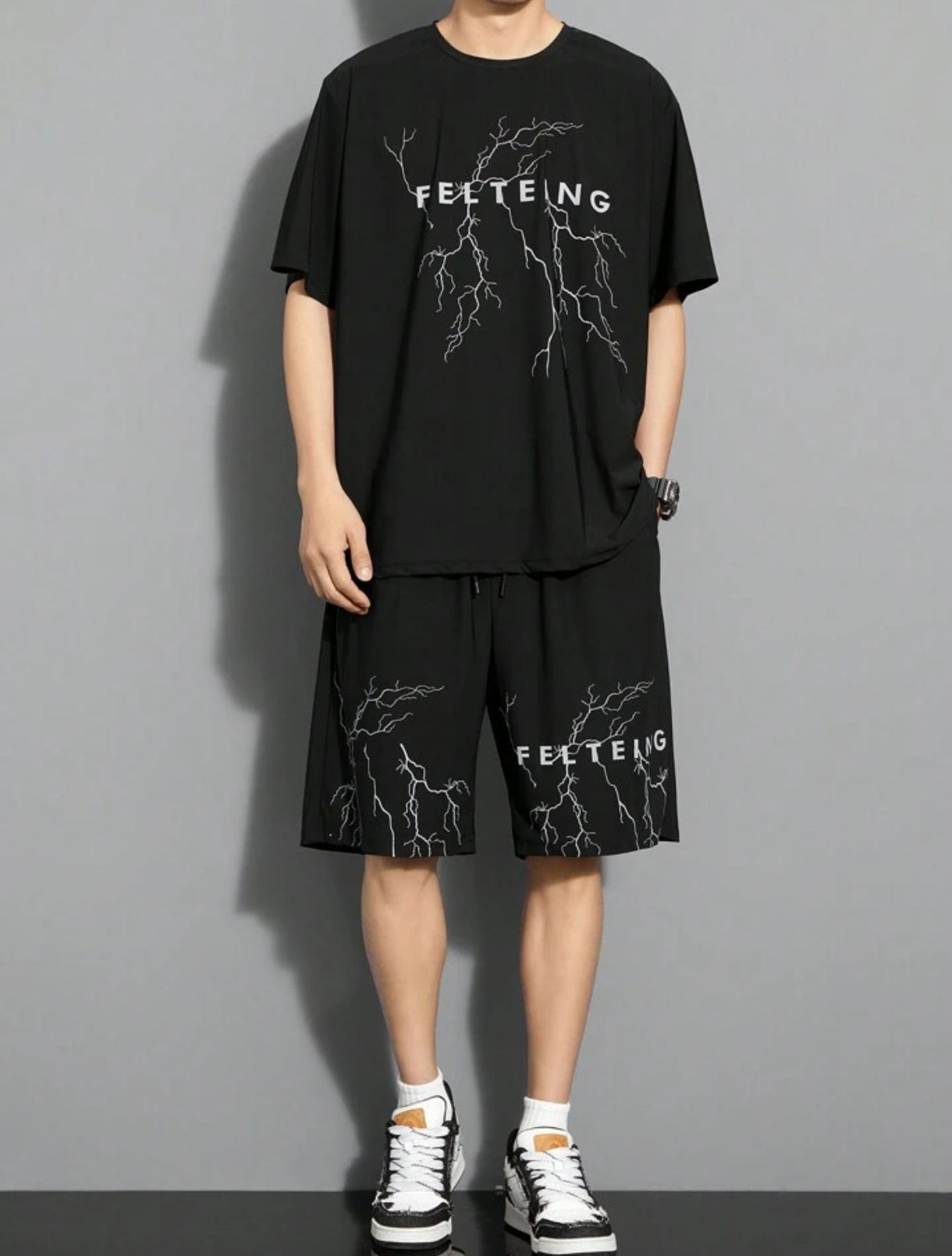 Mens Summer Shorts + T-Shirt Set - TTMSS201 - Black Black