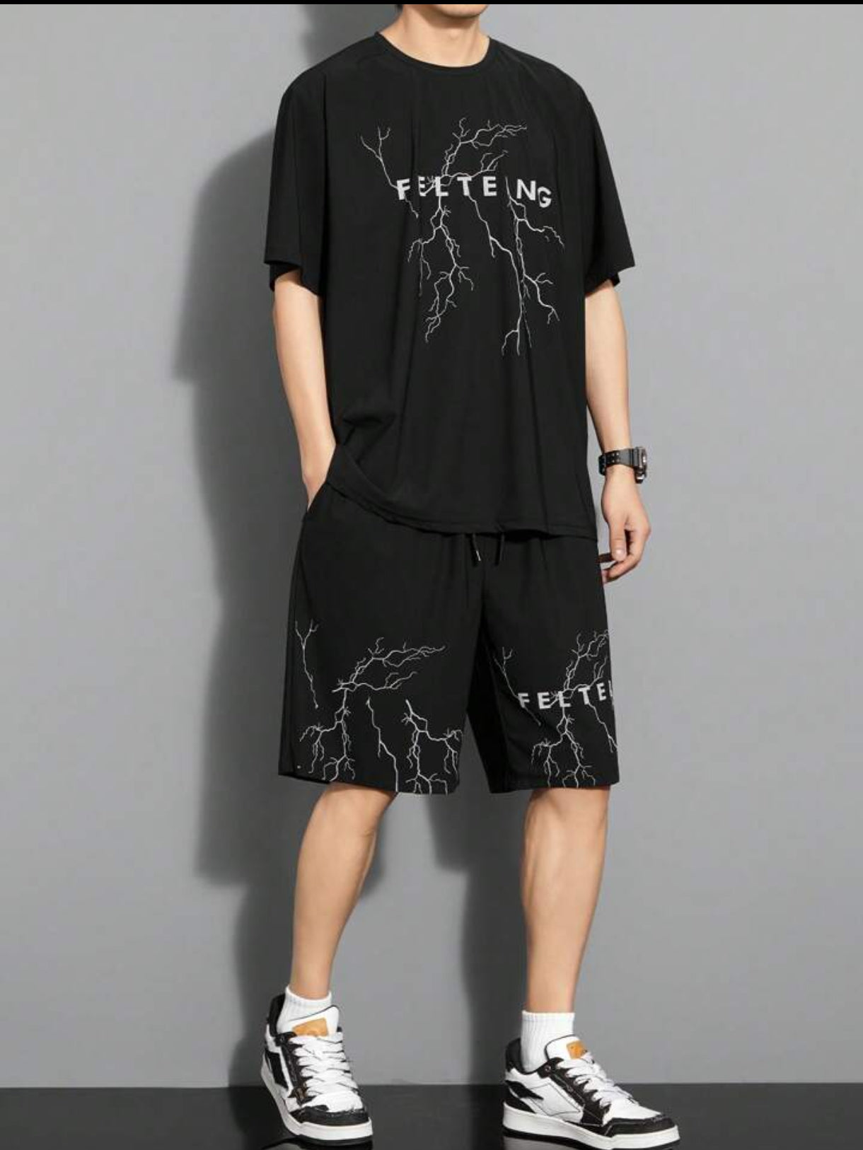 Mens Summer Shorts + T-Shirt Set - TTMSS201 - Black Black