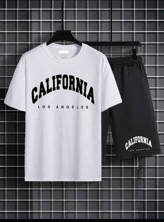 Mens Summer Shorts + T-Shirt Set - TTMSS206 - White Black