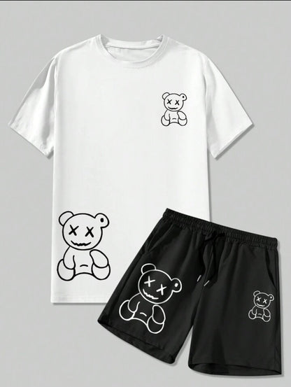 Mens Summer Shorts + T-Shirt Set - TTMSS205 - White Black