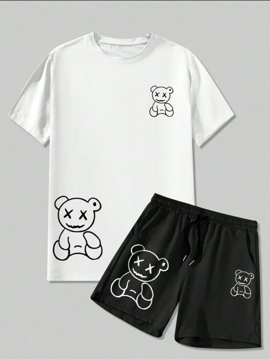 Mens Summer Shorts + T-Shirt Set - TTMSS205 - White Black