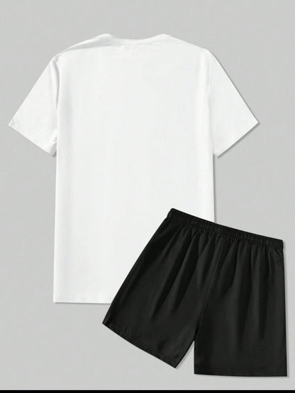 Mens Summer Shorts + T-Shirt Set - TTMSS205 - White Black