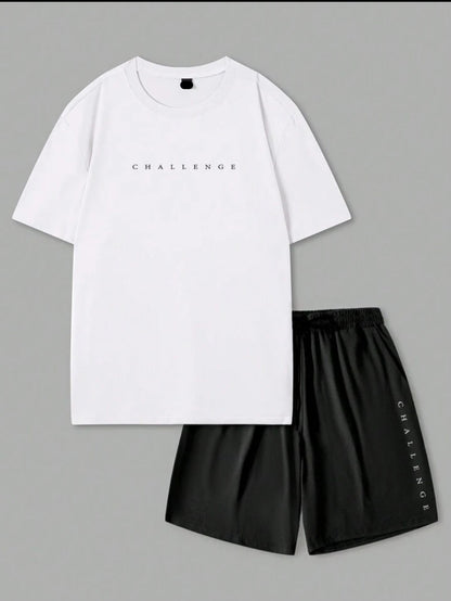 Mens Summer Shorts + T-Shirt Set - TTMSS207 - White Black