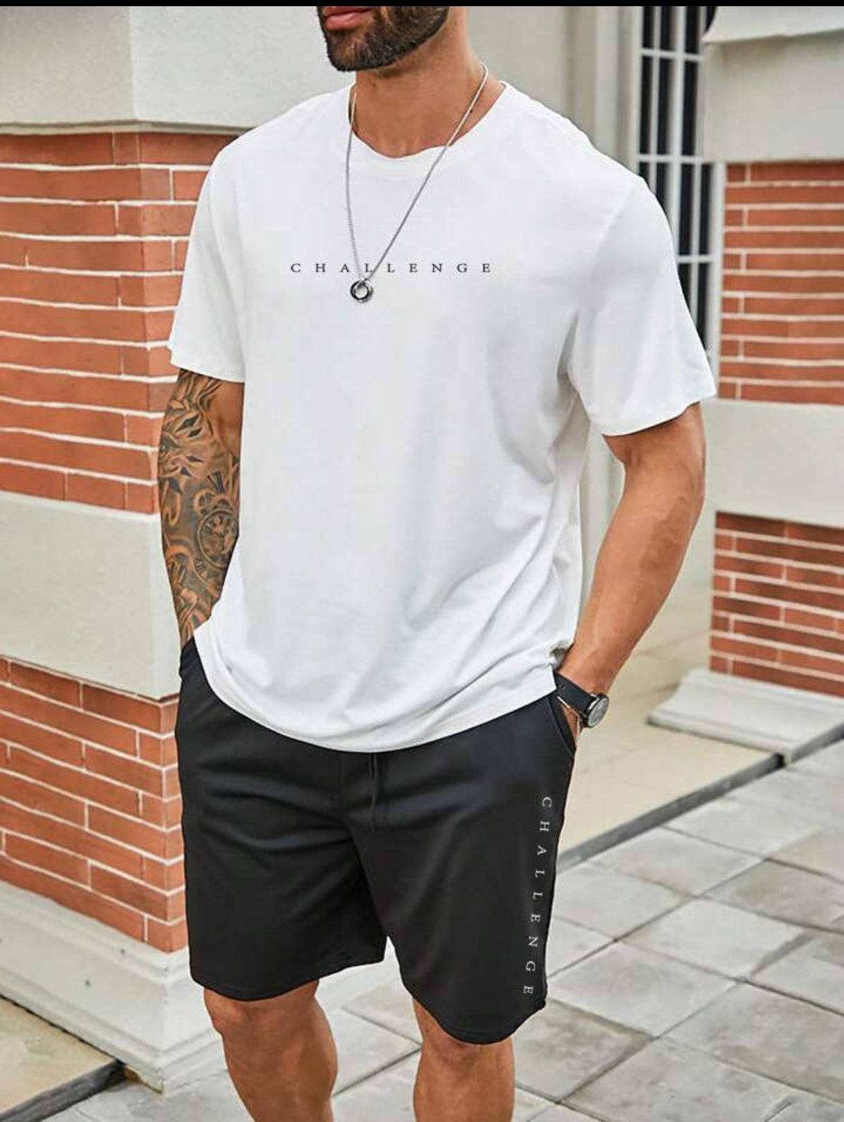 Mens Summer Shorts + T-Shirt Set - TTMSS207 - White Black