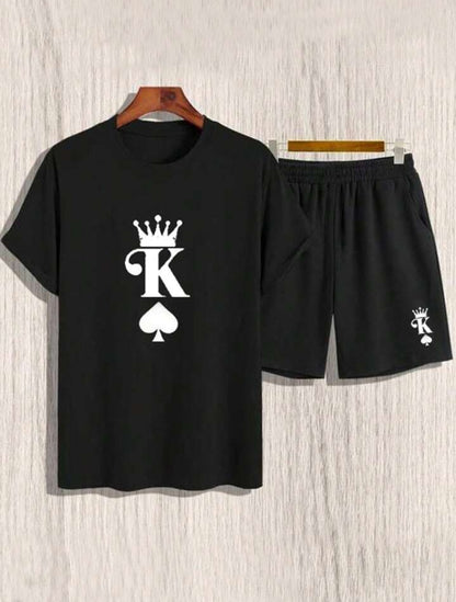 Mens Summer Shorts + T-Shirt Set - TTMSS209 - Black Black