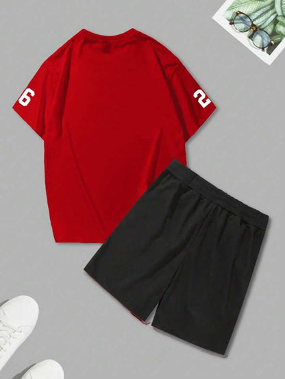 Mens Summer Shorts + T-Shirt Set - TTMSS211 - Red Black