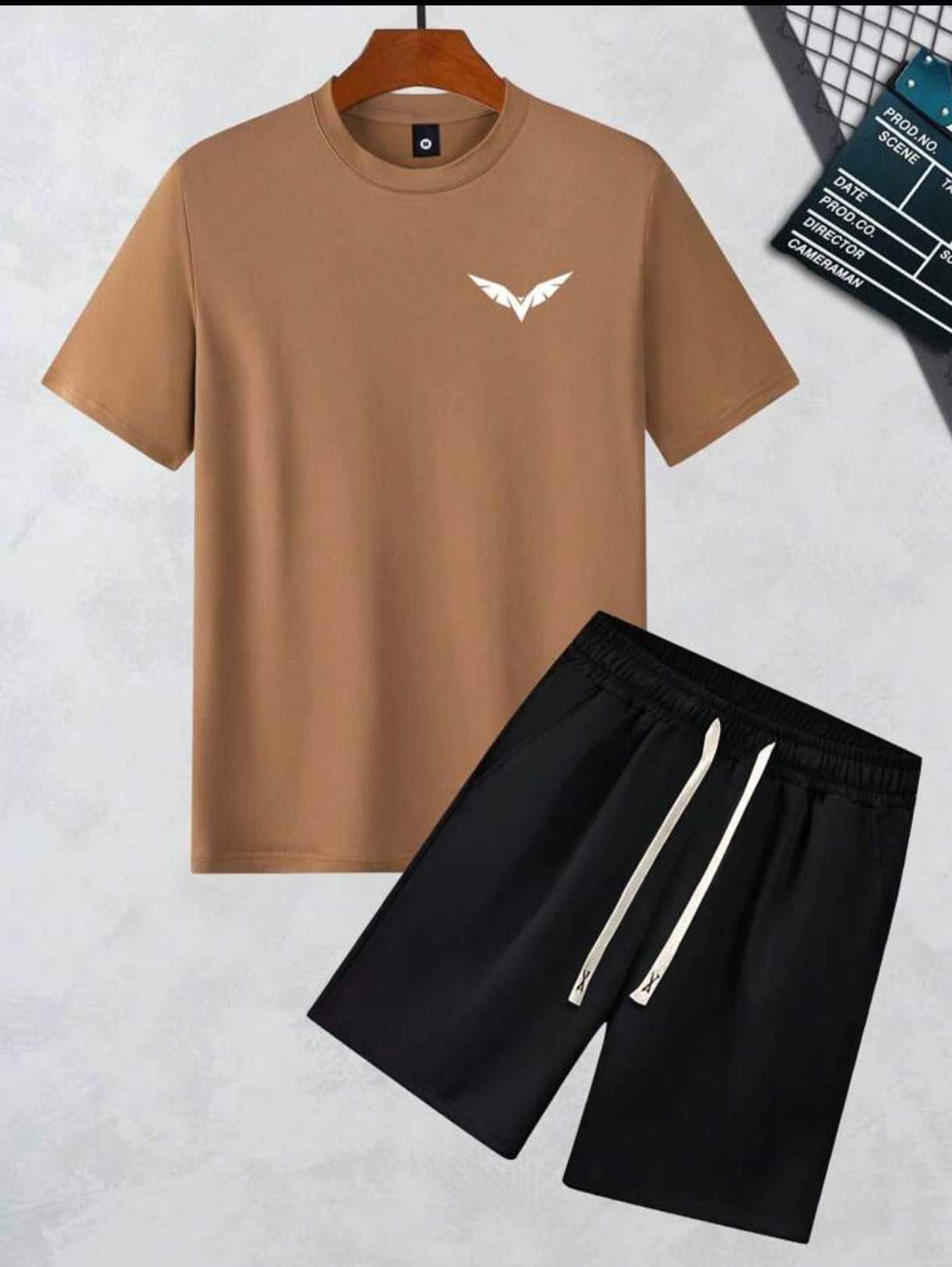 Mens Summer Shorts + T-Shirt Set - TTMSS212 - Brown Black