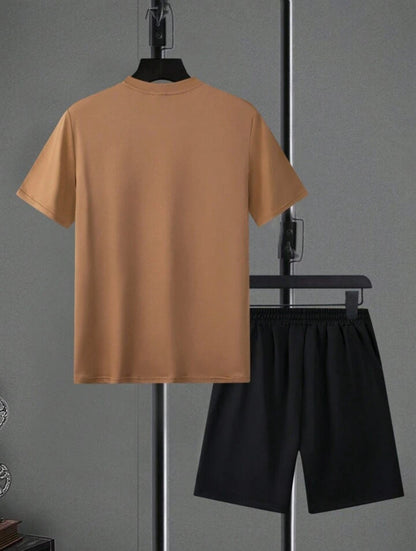 Mens Summer Shorts + T-Shirt Set - TTMSS212 - Brown Black