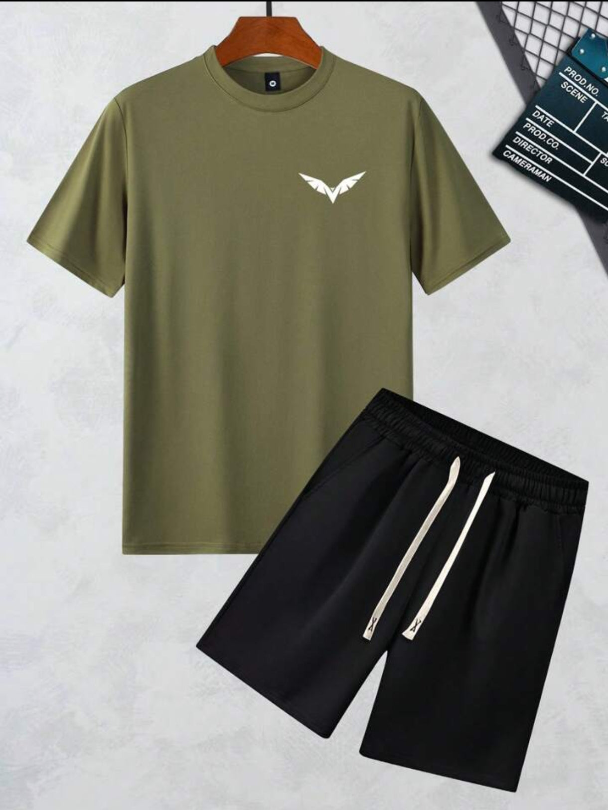 Mens Summer Shorts + T-Shirt Set - TTMSS212 - Green Black