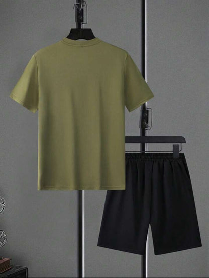 Mens Summer Shorts + T-Shirt Set - TTMSS212 - Green Black