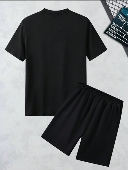 Mens Summer Shorts + T-Shirt Set - TTMSS212 - Black Black