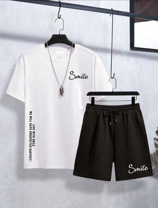 Mens Summer Shorts + T-Shirt Set - TTMSS216 - White Black