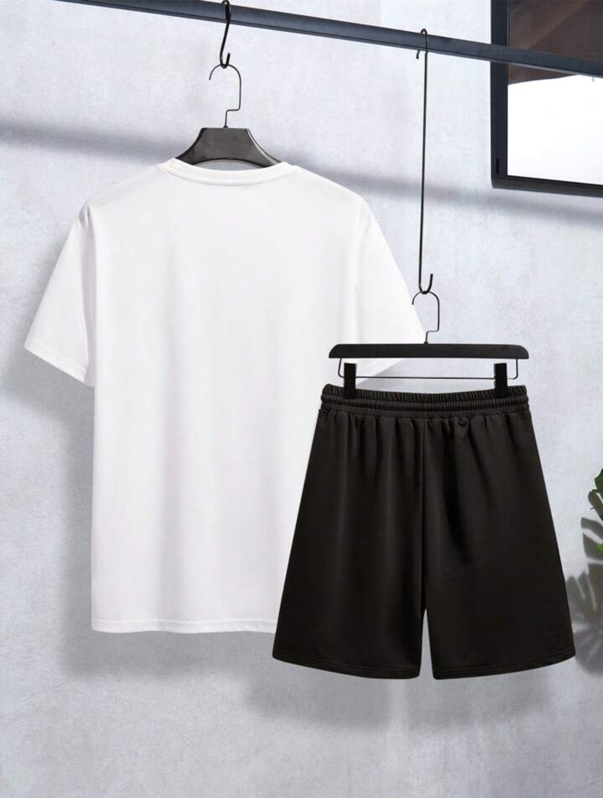 Mens Summer Shorts + T-Shirt Set - TTMSS216 - White Black