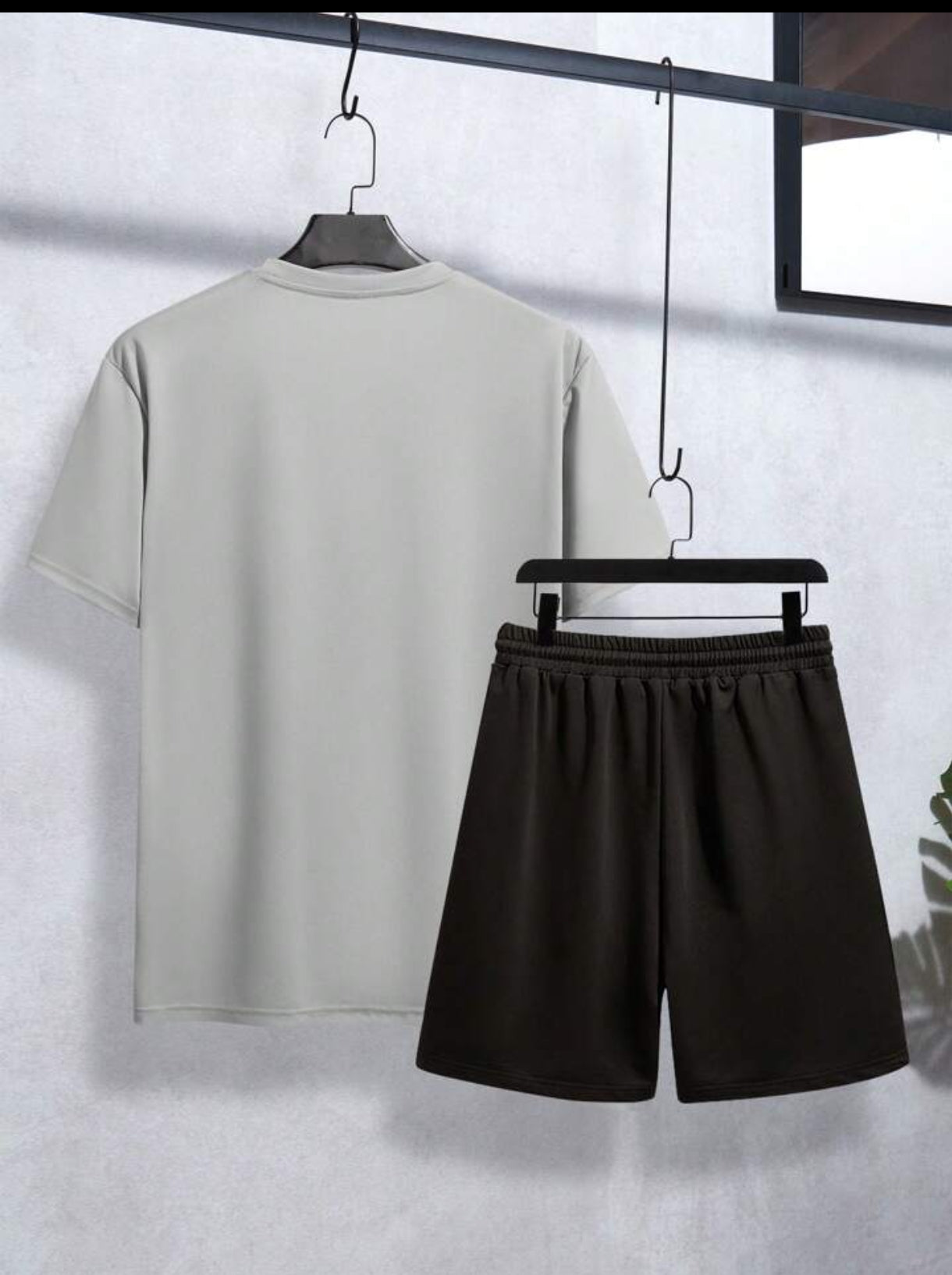 Mens Summer Shorts + T-Shirt Set - TTMSS216 - Grey Black