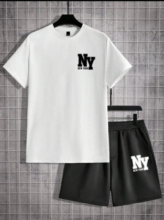 Mens Summer Shorts + T-Shirt Set - TTMSS214 - White Black