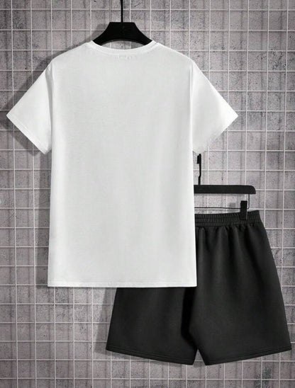 Mens Summer Shorts + T-Shirt Set - TTMSS214 - White Black