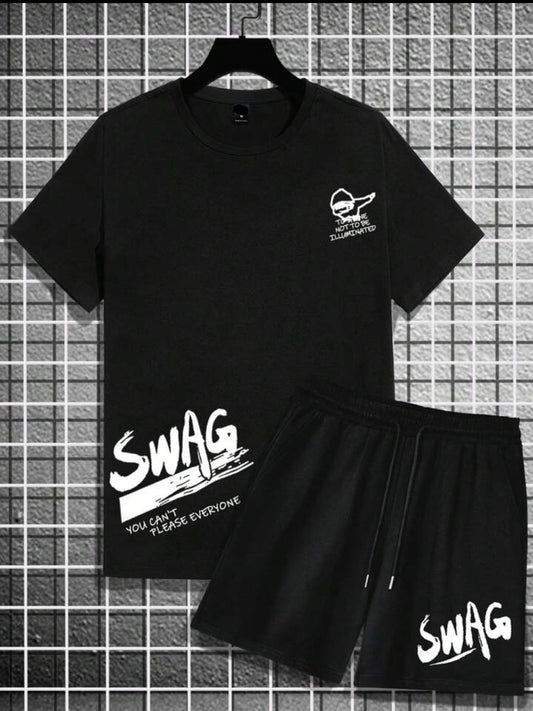 Mens Summer Shorts + T-Shirt Set - TTMSS220 - Black Black