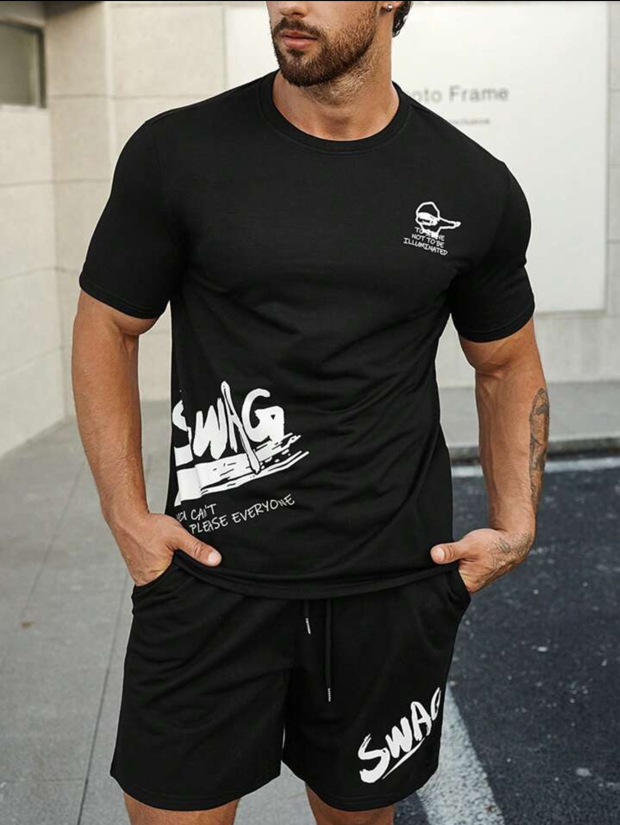 Mens Summer Shorts + T-Shirt Set - TTMSS220 - Black Black