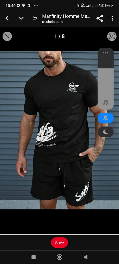 Mens Summer Shorts + T-Shirt Set - TTMSS220 - Black Black