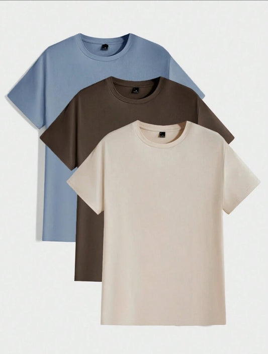 Mens 3 Plain Round Neck T-Shirt Bundle M3PTBU5