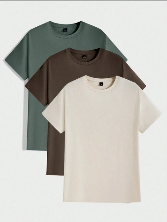 Mens 3 Plain Round Neck T-Shirt Bundle M3PTBU6