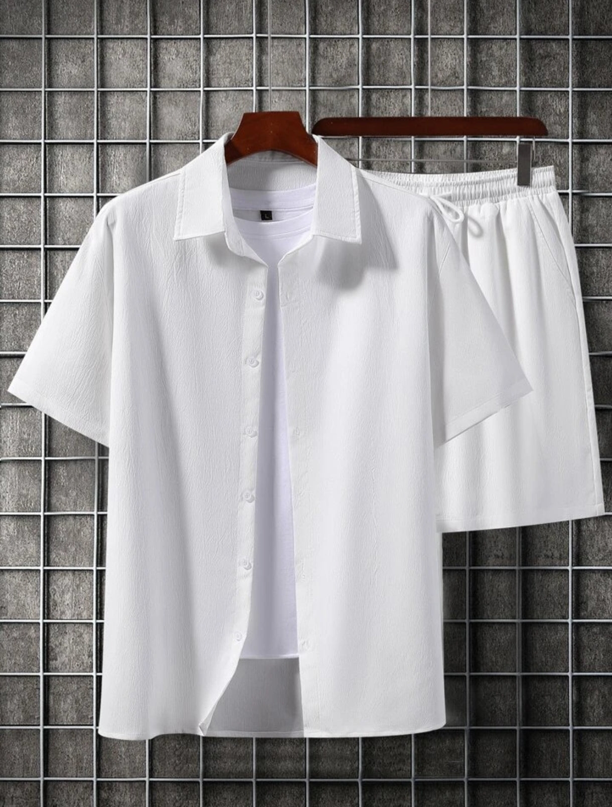 Mens Viscose Shorts + Shirt Set - TTVMS1 - White - Low Cost Edition