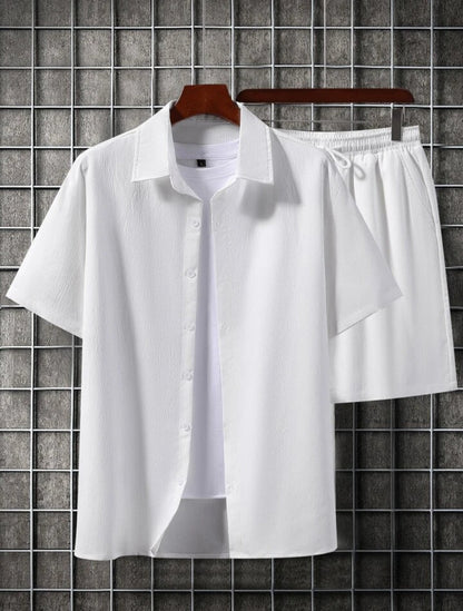 Mens Viscose Shorts + Shirt Set - TTVMS1 - White - Low Cost Edition