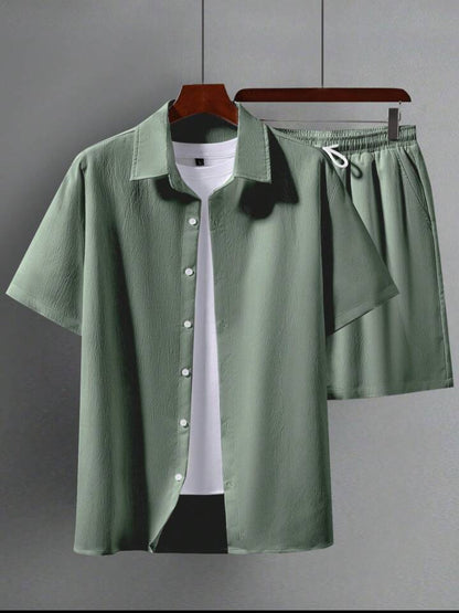 Mens Viscose Shorts + Shirt Set - TTVMS1 - Green - Low Cost Edition