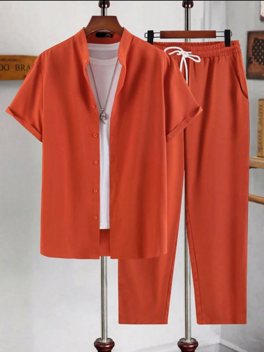 Mens Viscose Pants + Shirt Set - TTVMS2 - Orange - Low Cost Edition