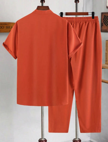 Mens Viscose Pants + Shirt Set - TTVMS2 - Orange - Low Cost Edition