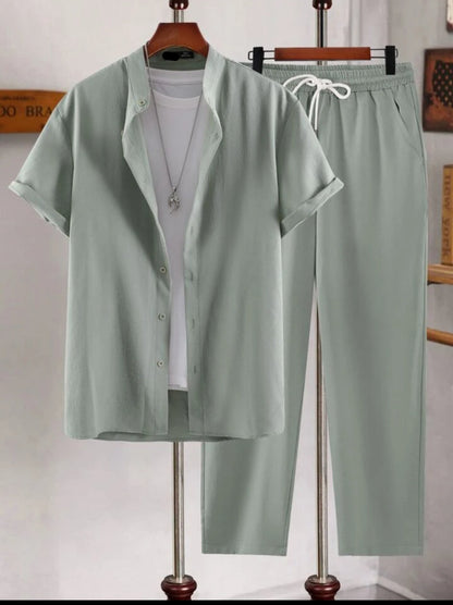 Mens Viscose Pants + Shirt Set - TTVMS2 - Green - Low Cost Edition