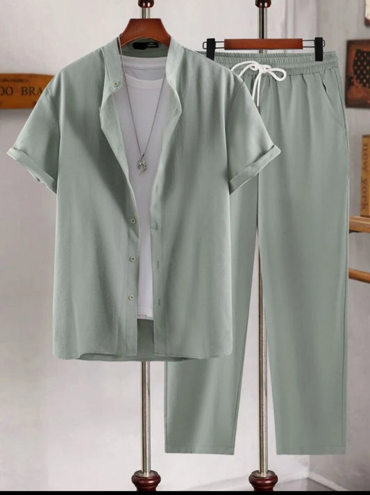 Mens Viscose Pants + Shirt Set - TTVMS2 - Green - Low Cost Edition