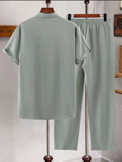 Mens Viscose Pants + Shirt Set - TTVMS2 - Green - Low Cost Edition