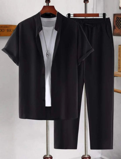 Mens Viscose Pants + Shirt Set - TTVMS2 - Black - Low Cost Edition