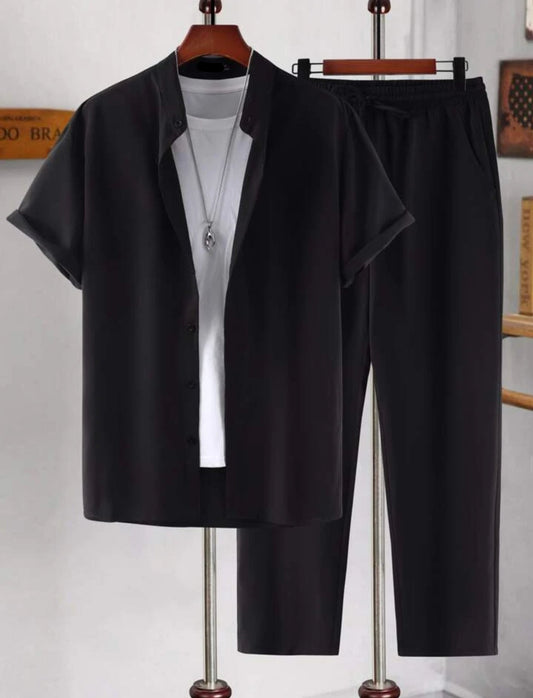 Mens Viscose Pants + Shirt Set - TTVMS2 - Black - Low Cost Edition