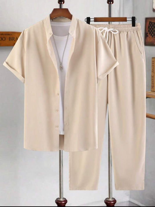 Mens Viscose Pants + Shirt Set - TTVMS2 - Cream - Low Cost Edition