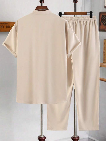 Mens Viscose Pants + Shirt Set - TTVMS2 - Cream - Low Cost Edition