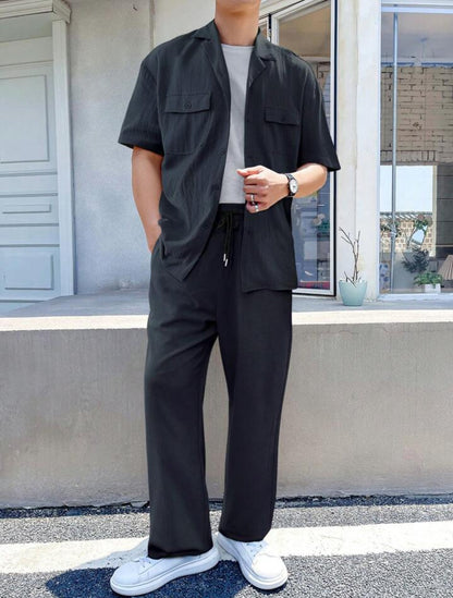 Mens Viscose Pants + Shirt Set - TTVMS4 - Navy Blue - Low Cost Edition